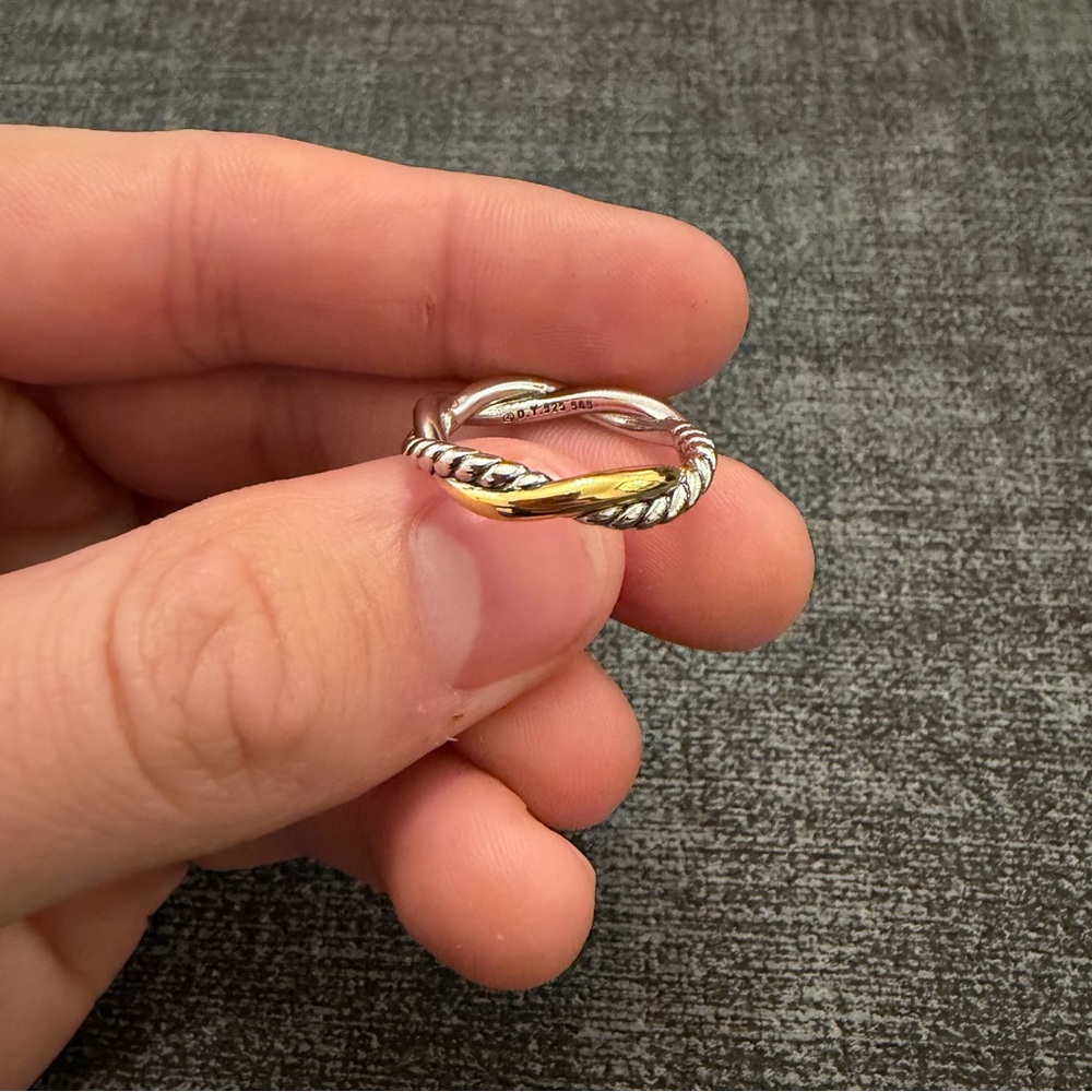 David Yurman 925 Silver 585 14k Gold Crossover Two-Row 7.5mm Size 5.5 Band Ring